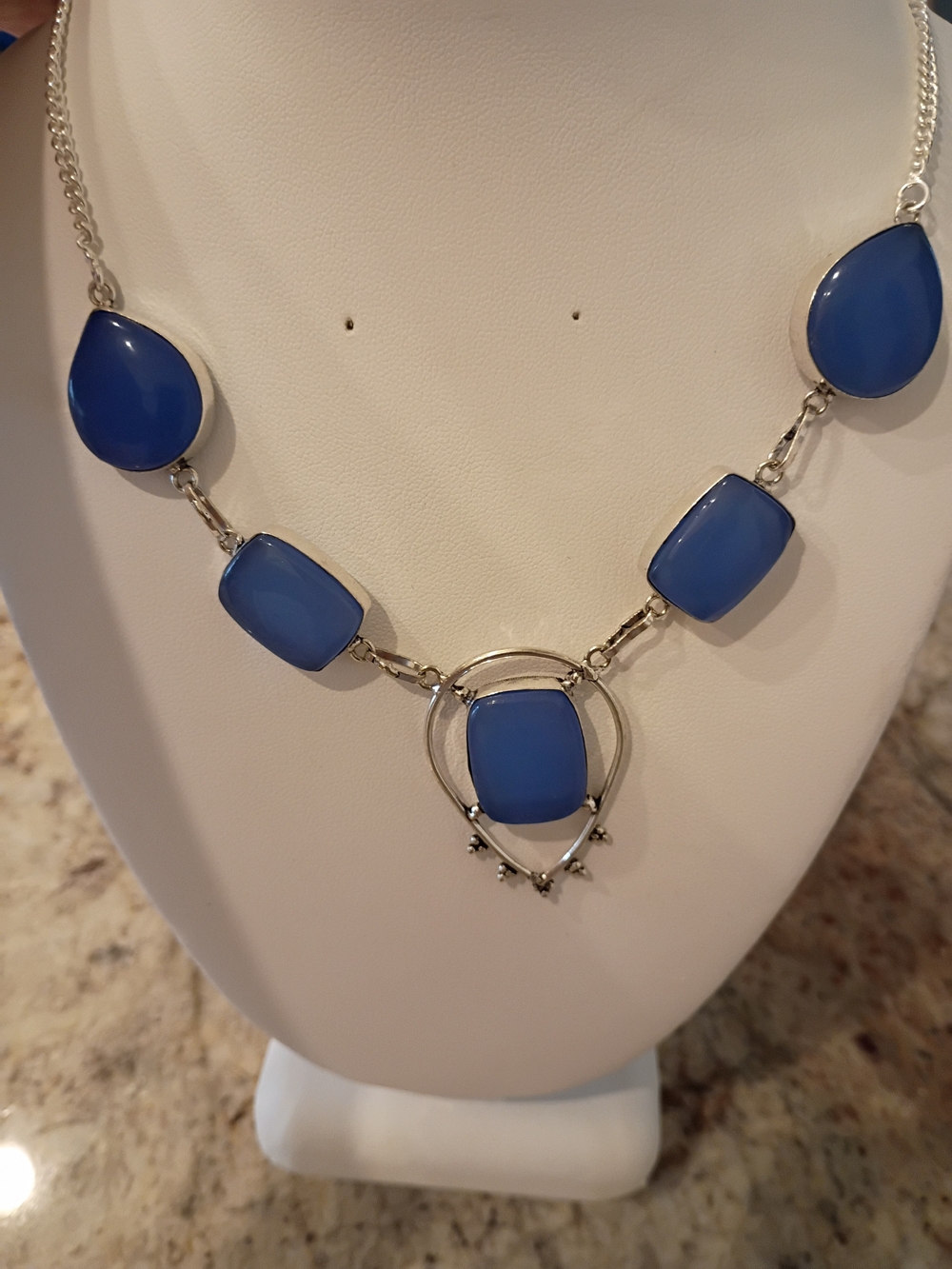Periwinkle Blue  Calcedony Statement Pendant Necklace Beautiful Color! - Picture 3 of 6